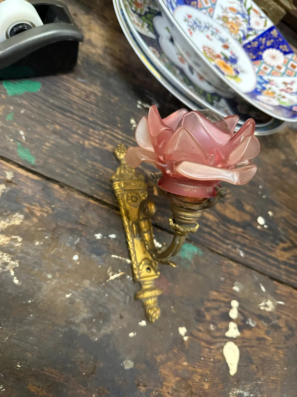 Single Brass Wall Sconce With Glass Rose Shade 1