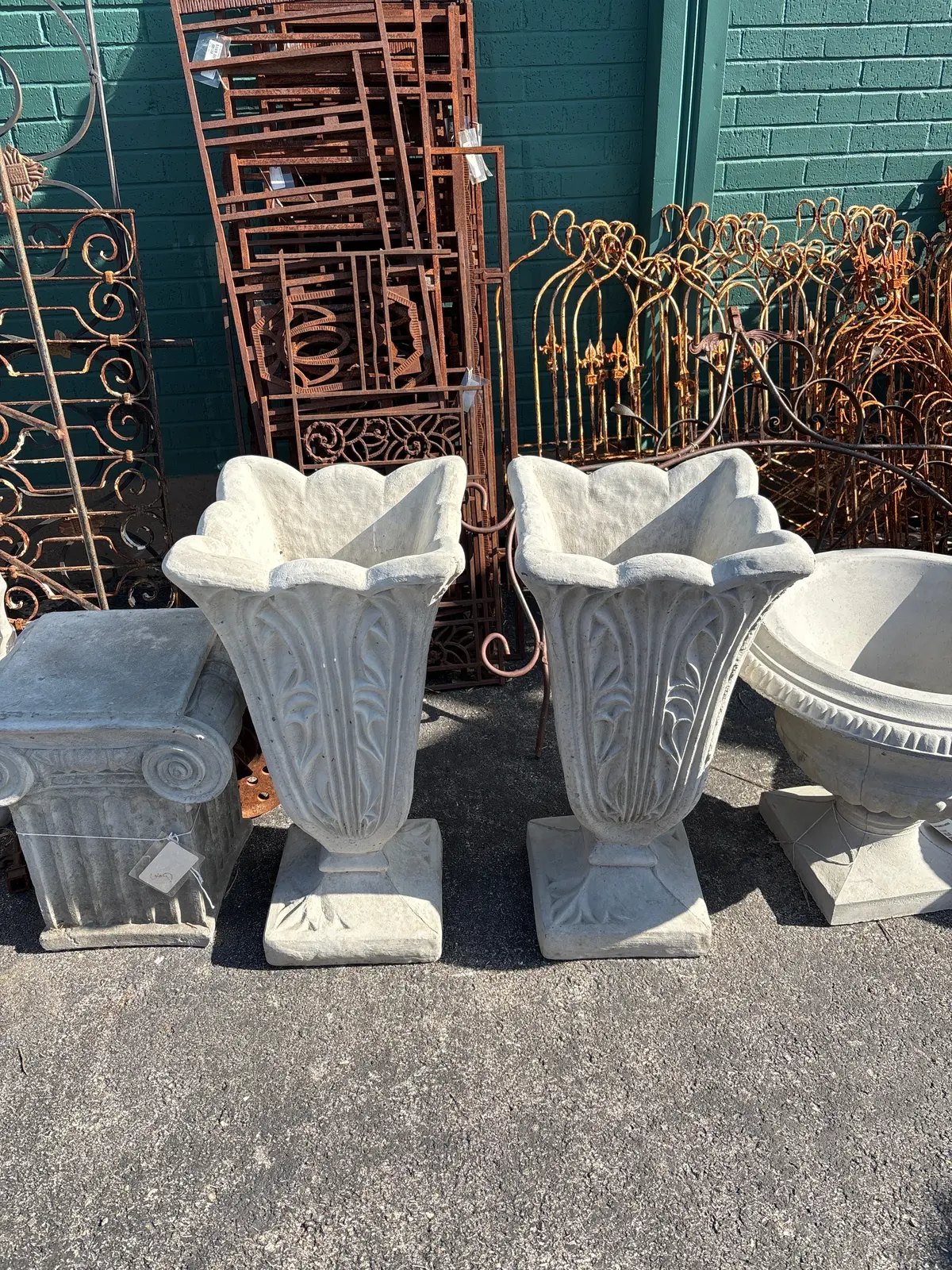 Pair Of Concrete Flared Planters 1