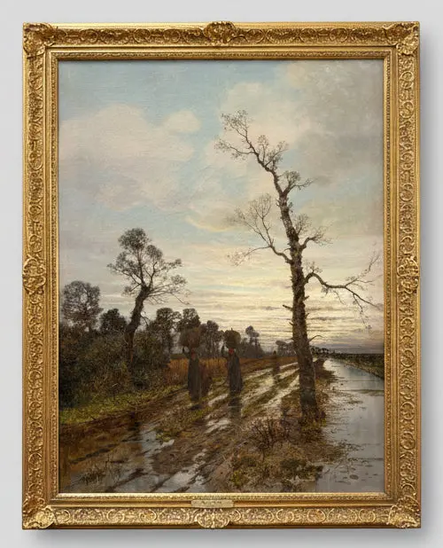 Framed Oil Painting The Long Walk Home Signed Karl Heffner 1849-1929 1