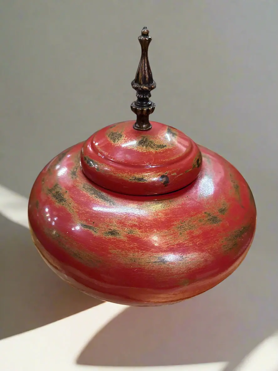 Large Orange Lidded Modern Squat Jar 1