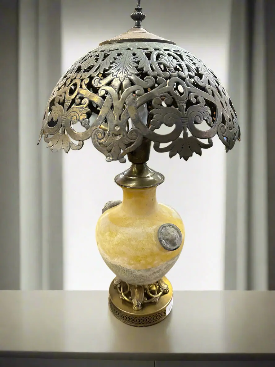 Pottery Lamp With Pierced Brass Shade 1