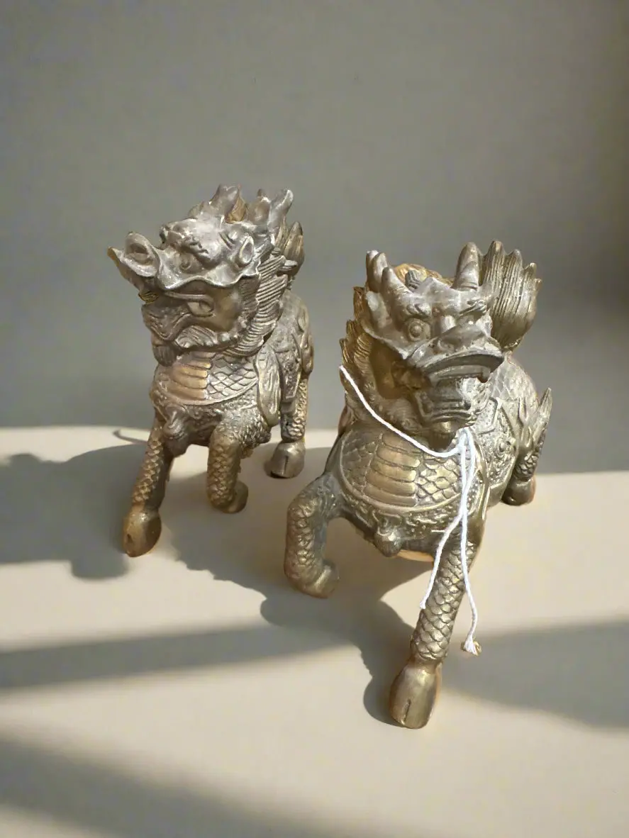 Pair Of Bronze Standing Foo Dogs 1