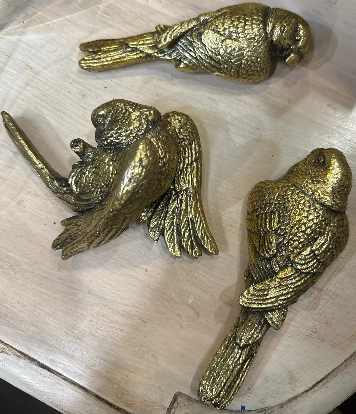 Set Of 3 Gold Plaster Birds 1