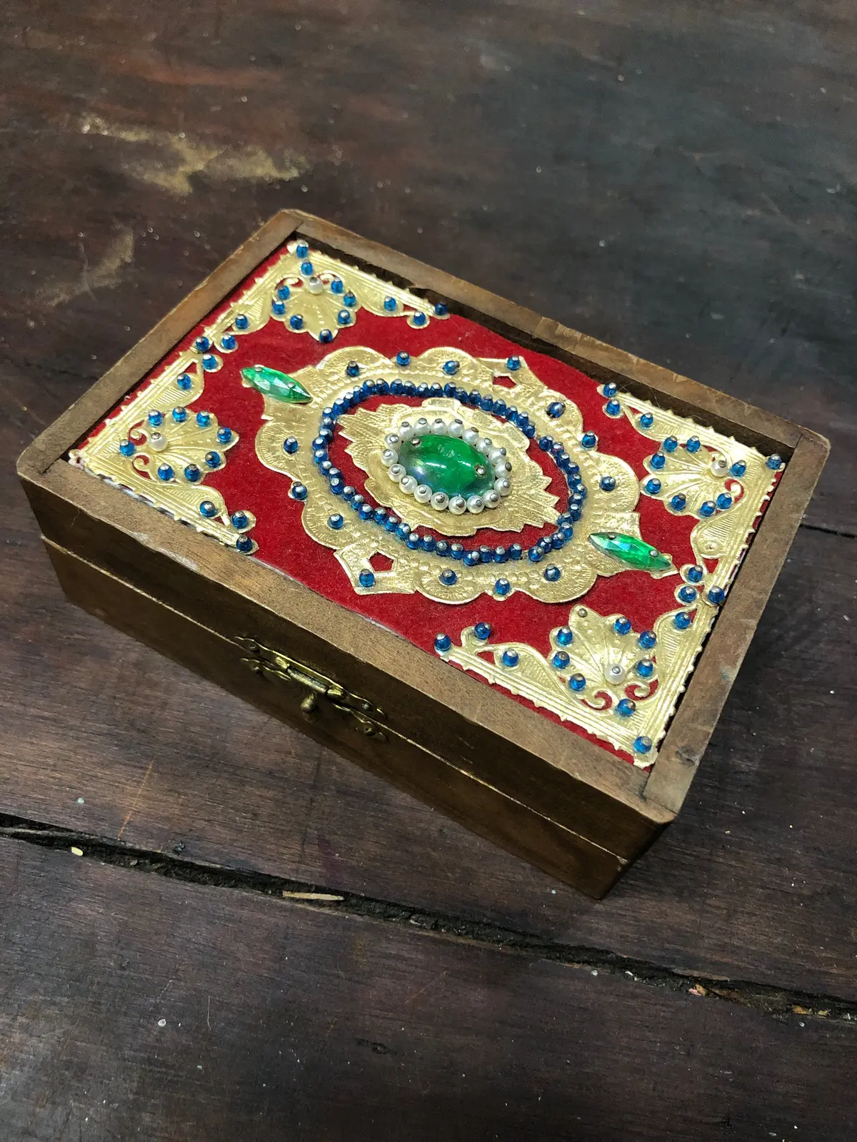 Jeweled Wood And Brass Adorned Box 1