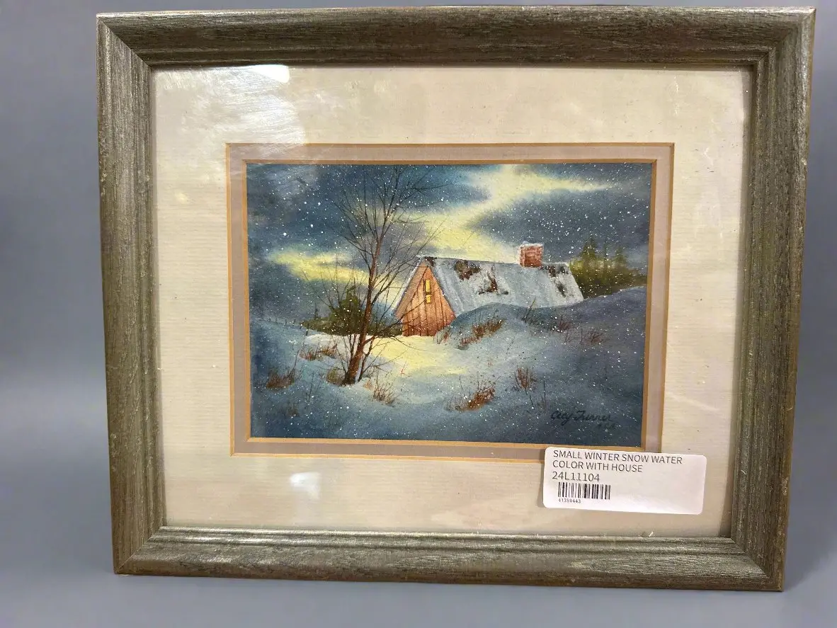 Small Winter Snow Water Color With House 1