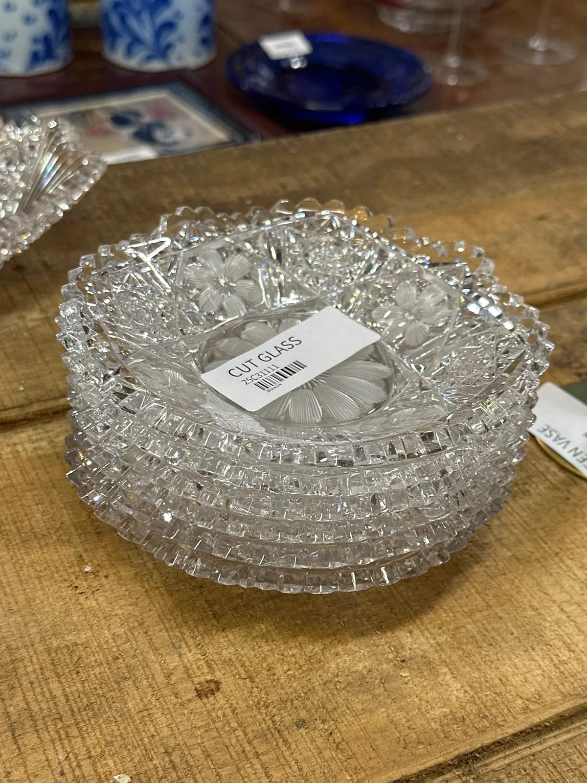 Set Of 6 American Brillant Cut Crystal Shallow Bowls 1