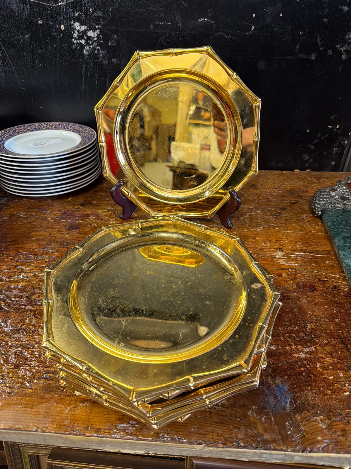 Set Of 9 Brass Bamboo Plates 1