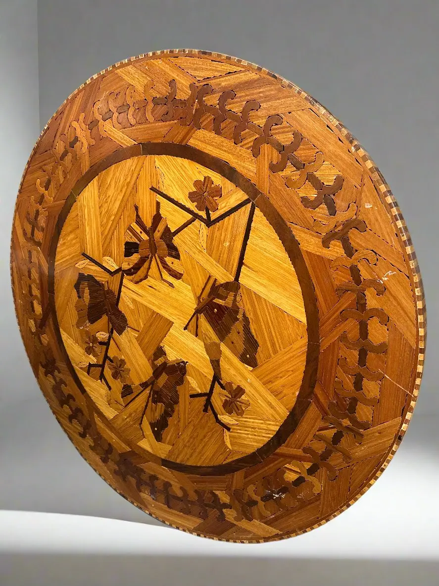 Inlaid Tramp Art Round Table Top 1