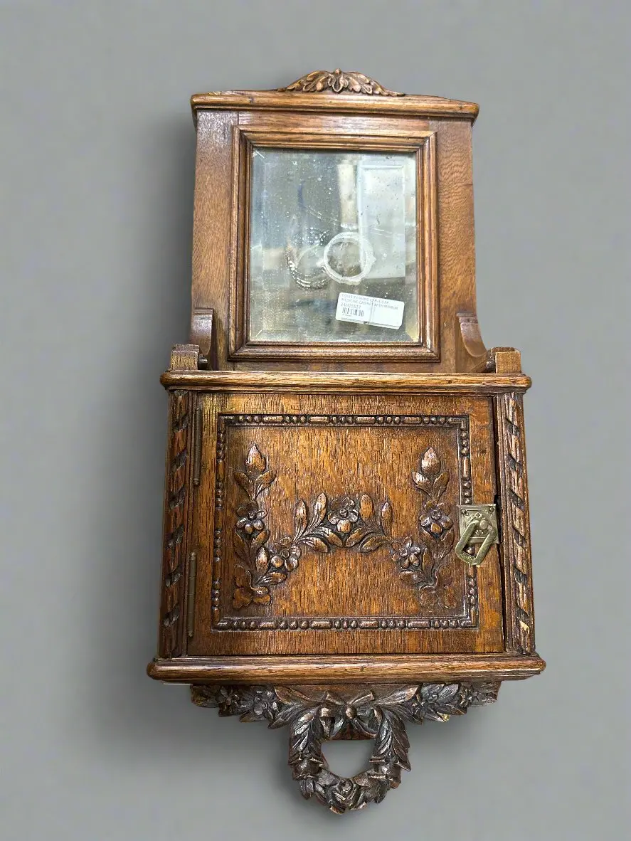 Louis Xvi Hand Carved Oak Medicine Cabinet With Mirror 1
