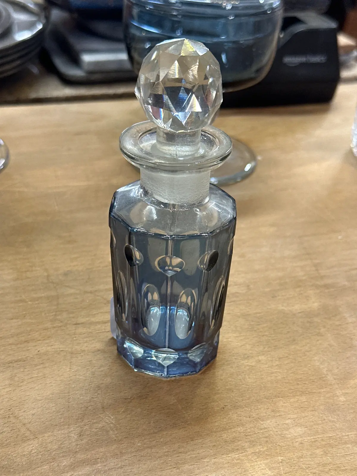 Iridescent Blue Crystal Perfume Bottle Cut To Clear 1