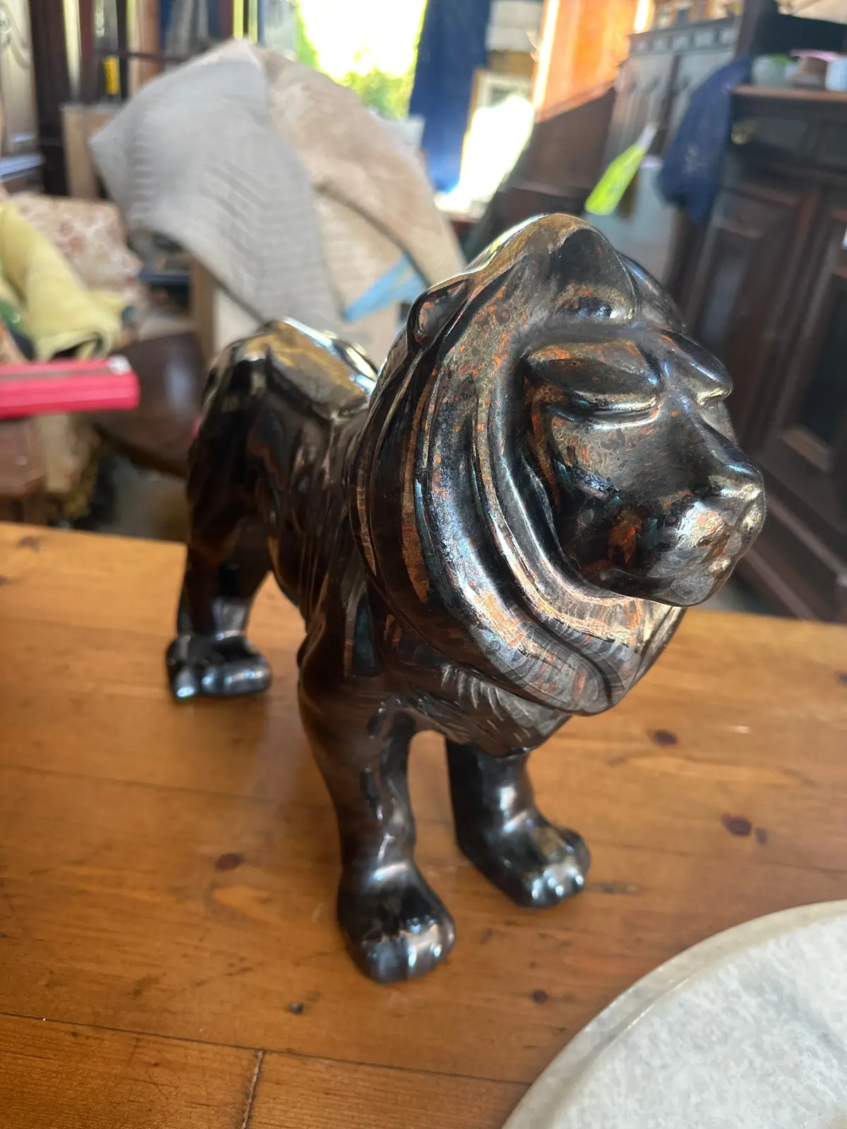 Midcentury Black Copper Luster Lion By Royal Hager 1