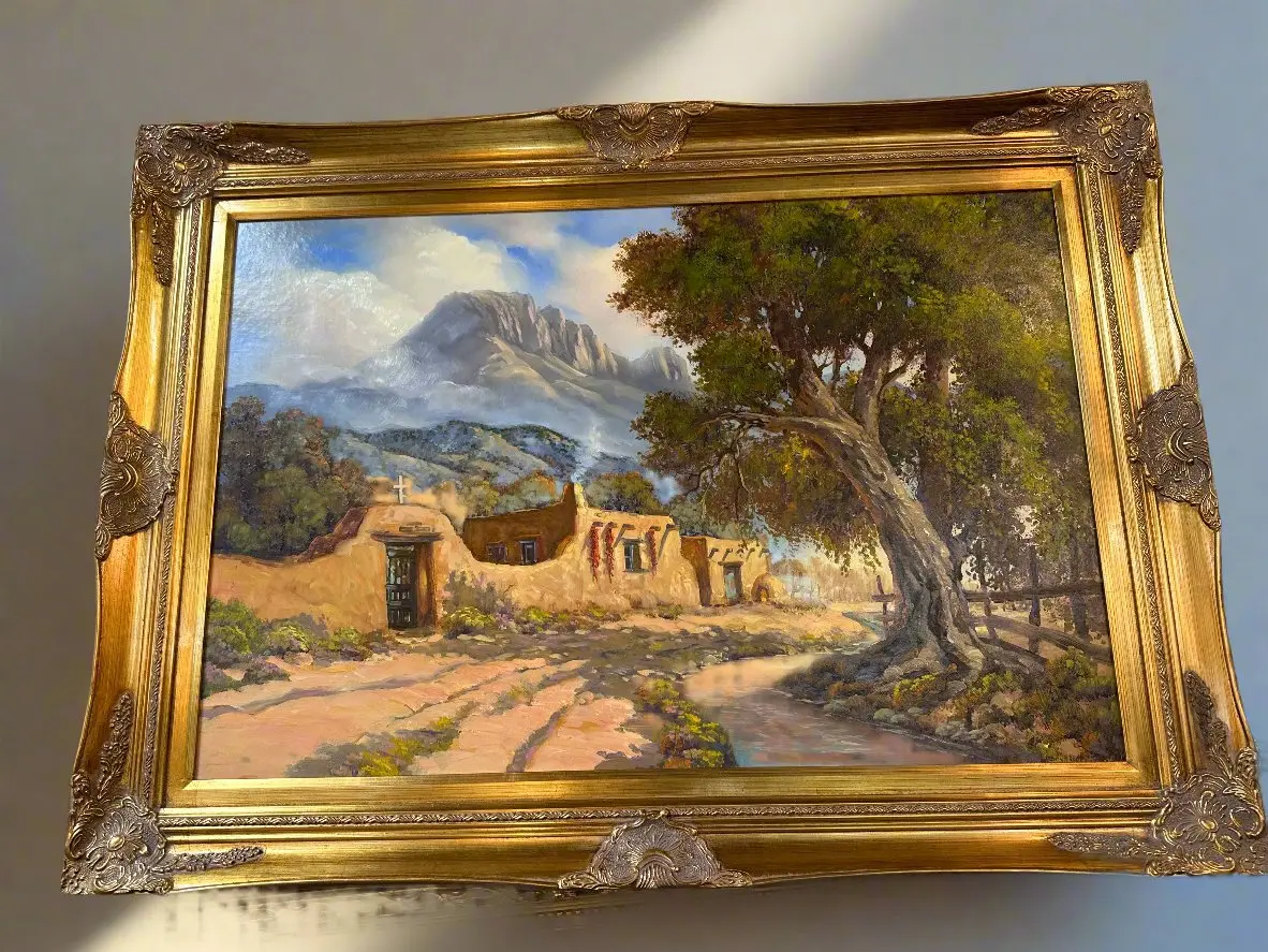 Mission Scene Oil Painting On Board By By Walt Gonske 1