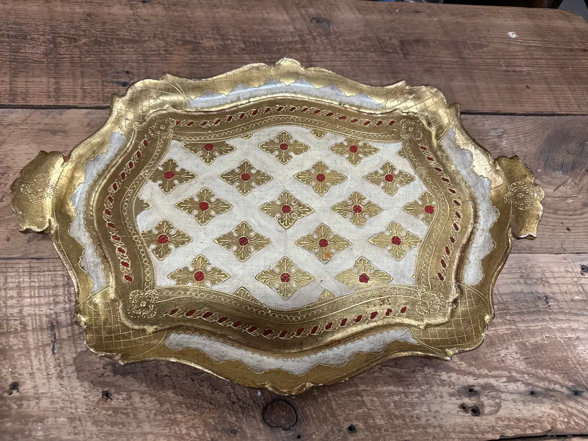 Small Gold, Red And White Florentine Tray 1