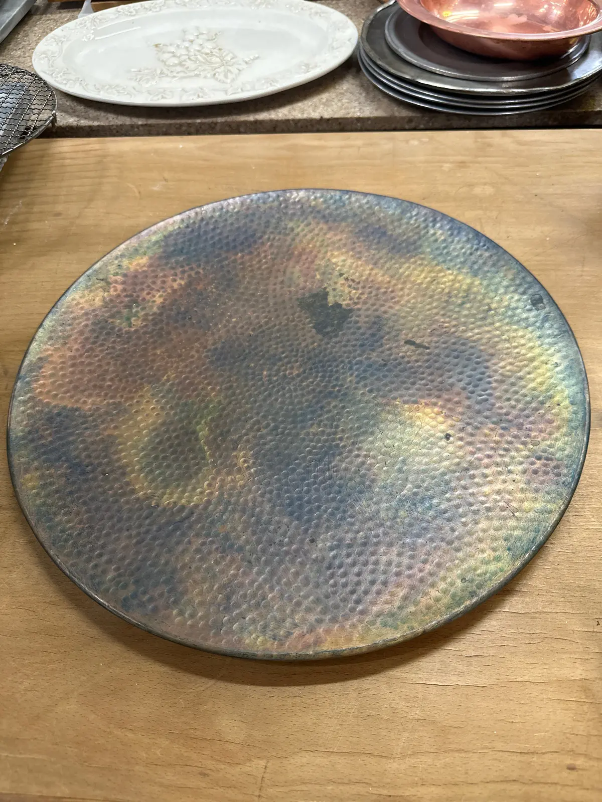 Copper Fire Burnt Hammered Round Decorative Plate 1