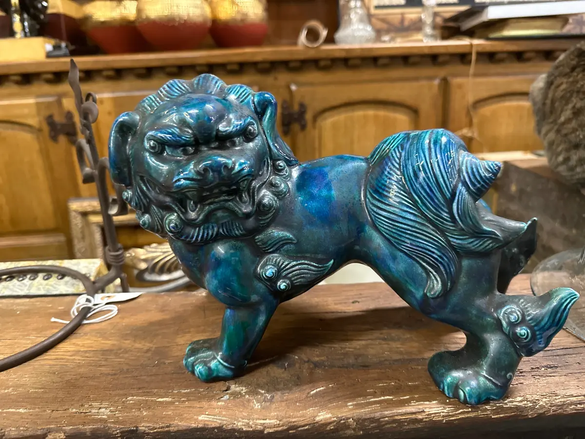 Blue Ceramic Standing Lion/Foo Dog 1