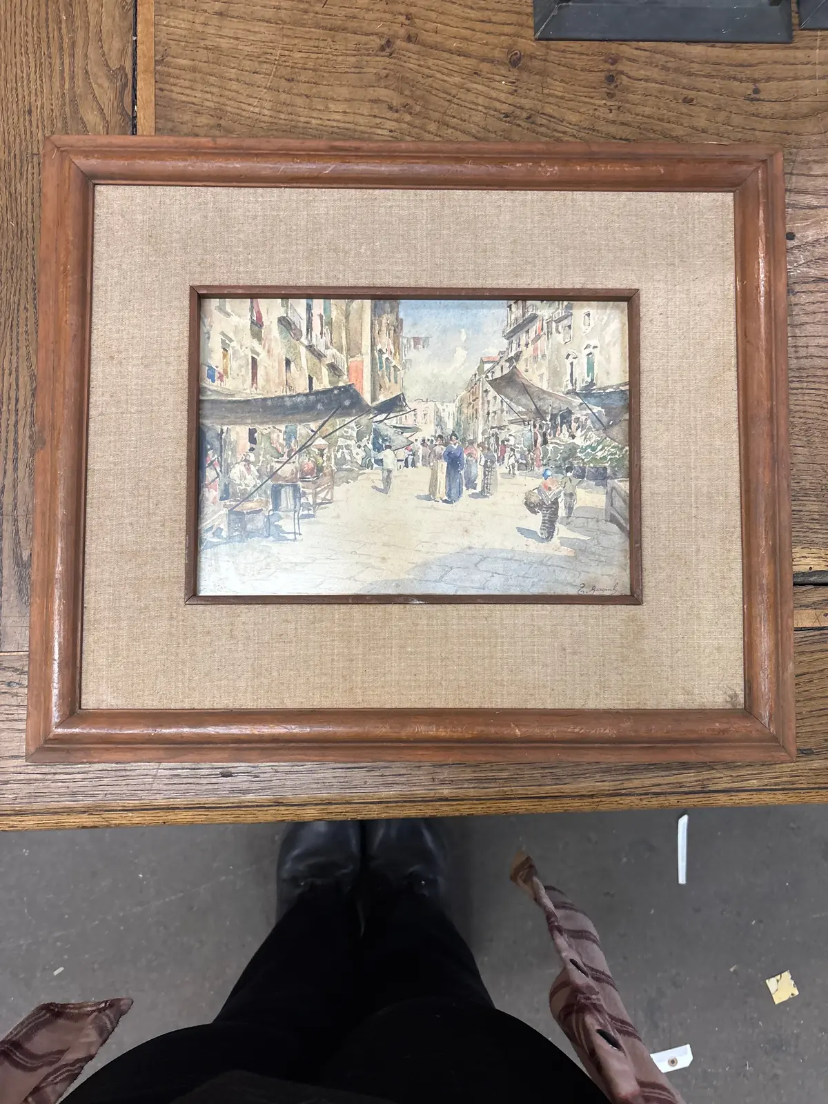 Small Market Watercolor Painting - Signed 1