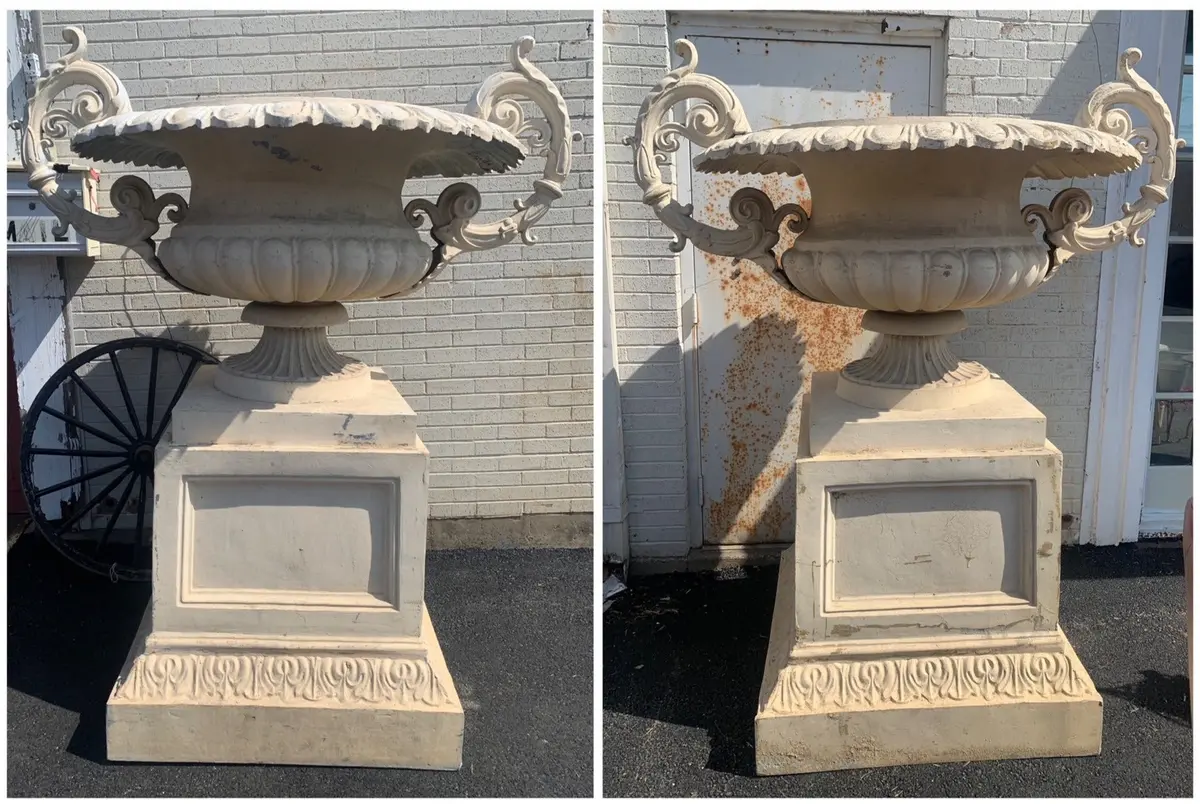 Pair Of Monumental White Metal Urns-6 Feet Tall 1
