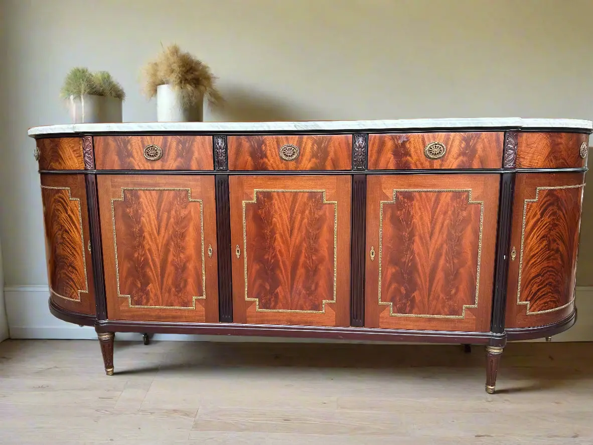 Louis Xvi Mahogany Marble Top Sideboard 1