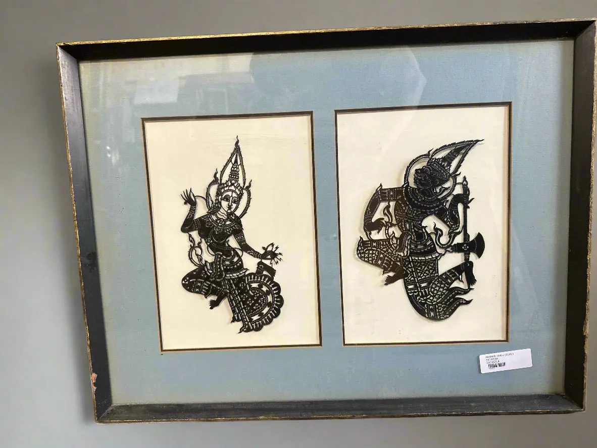 Framed Thai Reticullated Black On White Dancers 1