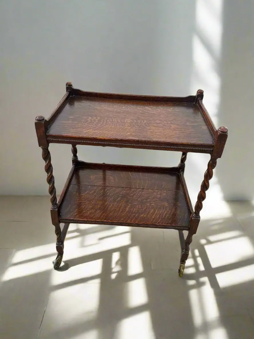 English Oak Barley Twist Tea Trolley As Found 1