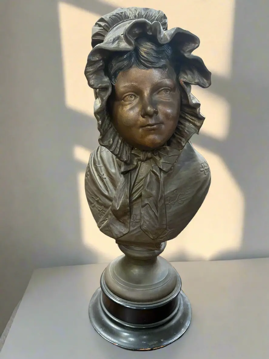 Large Spelter Lady Bust With Bonnet 1