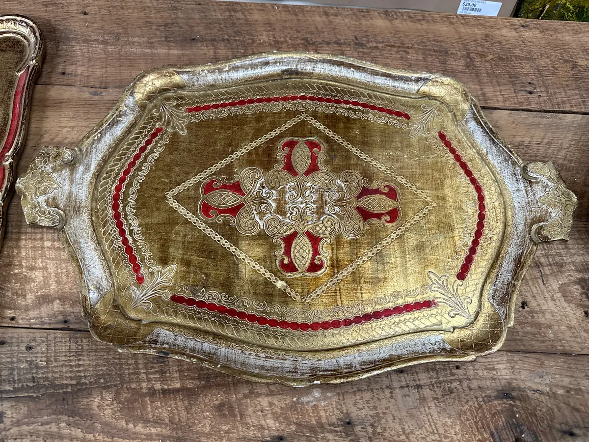 Large Red Gold And White Florentine Tray 1