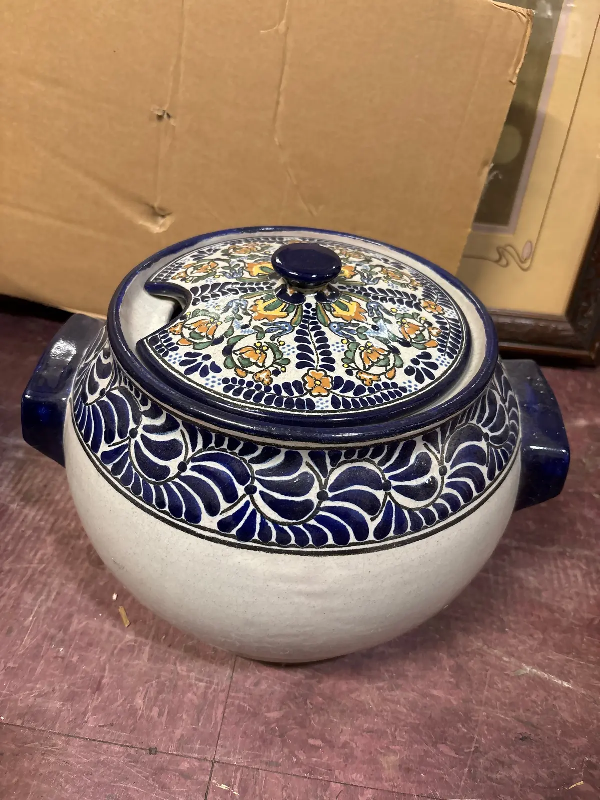 Cobalt Blue Painted And Glazed Talavera Crockpot 1