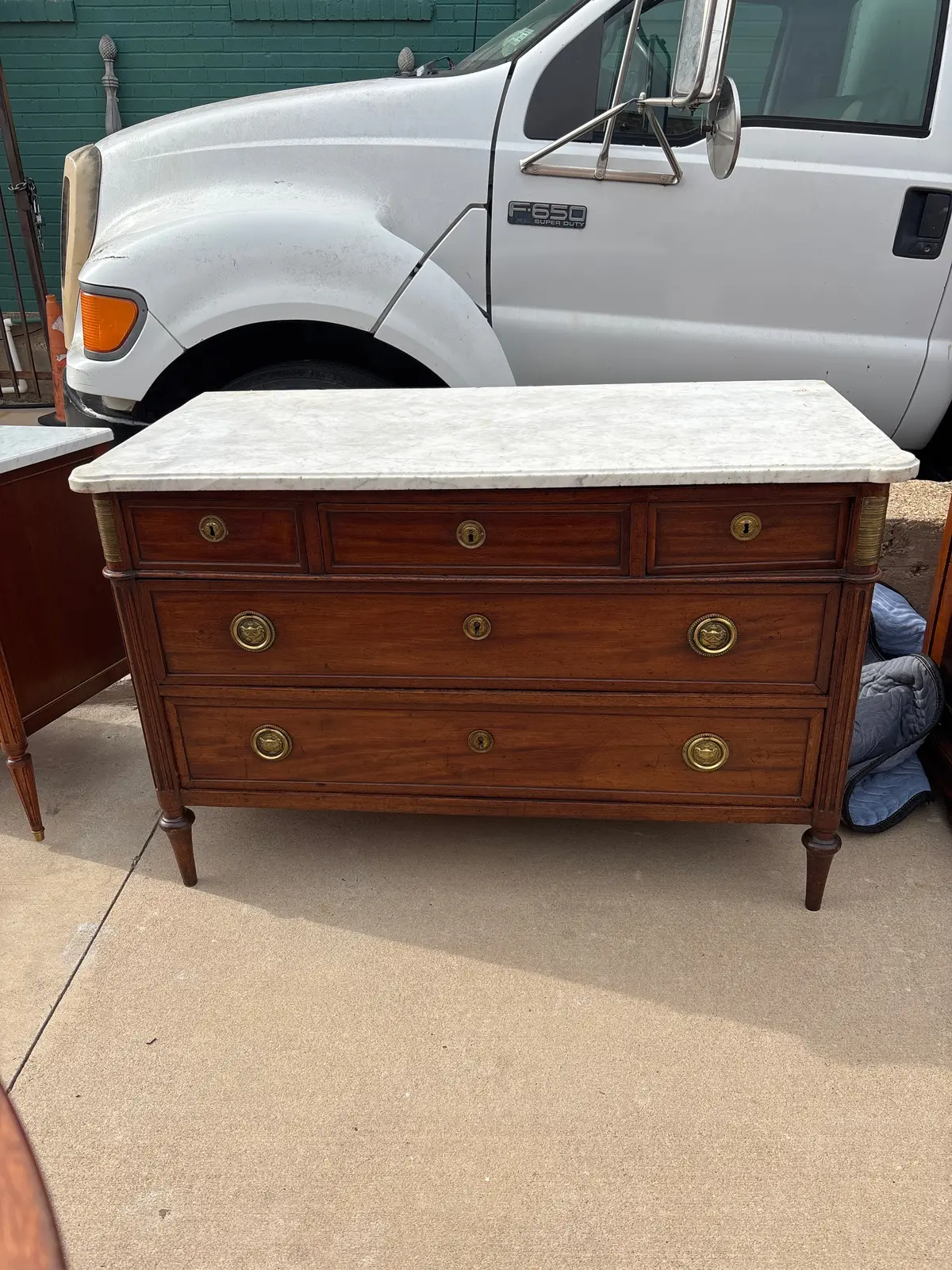 Large Louis Xvi Marble Top 5 Drawer Mahogany Chest With Embossed Brass Pulls 1