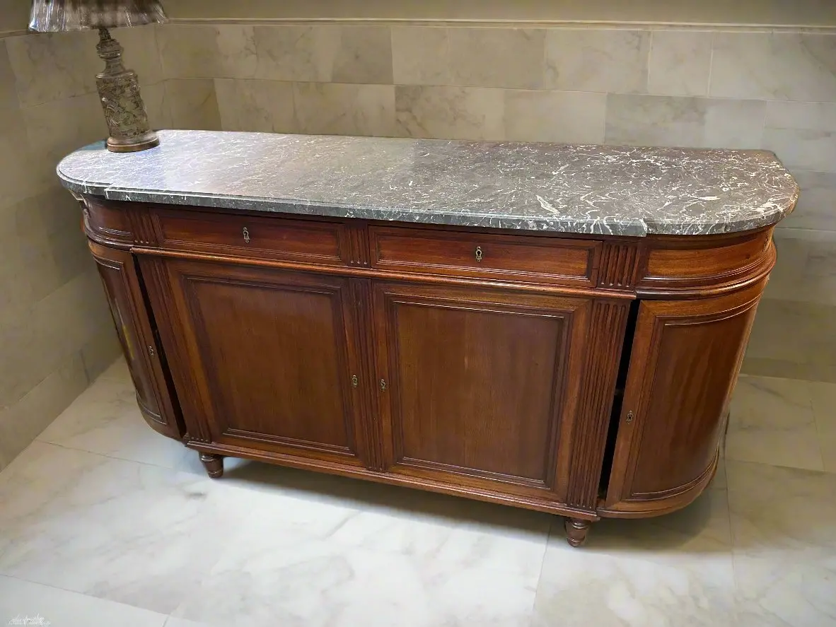 Louis Xvi Demi Lune Mahogany Marble Top Server 1
