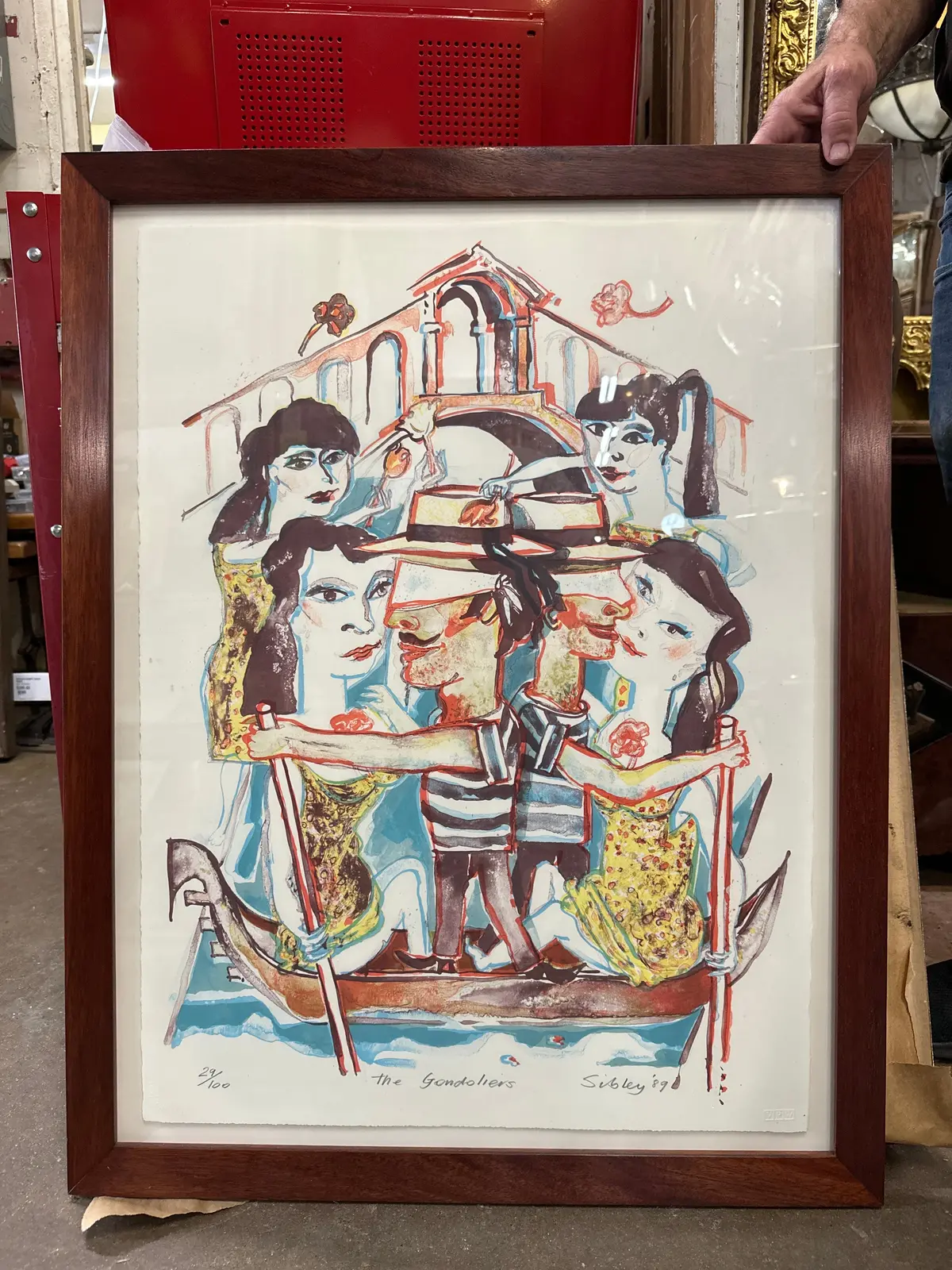Framed Imprressionist Numbered Print Of A Venetian Gondola With Women "The Gondoliers" -Signed Sibley '89 1