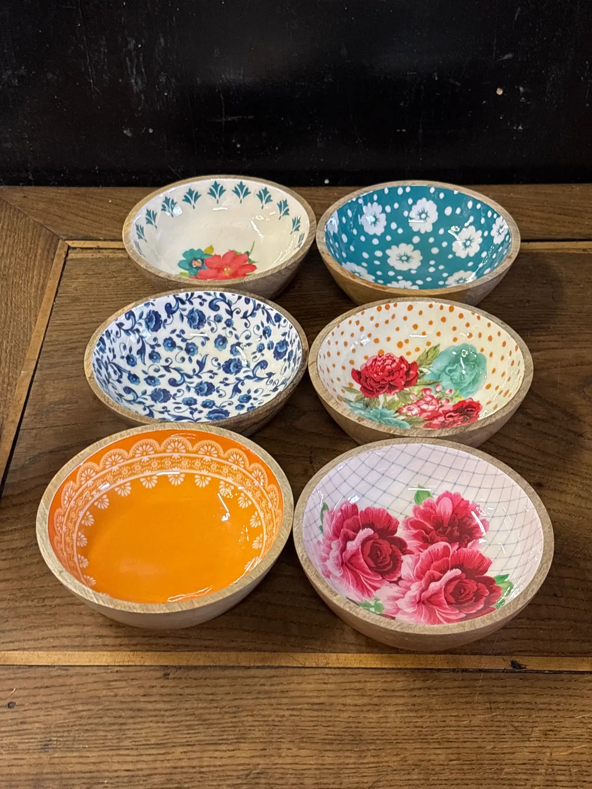 Set Of 6 Pioneer Woman Wood Bowl 1