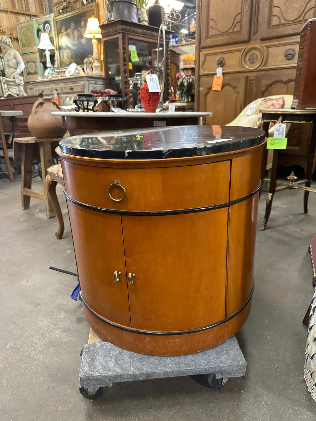 Round Midcentury Marble Top Drum Table 1