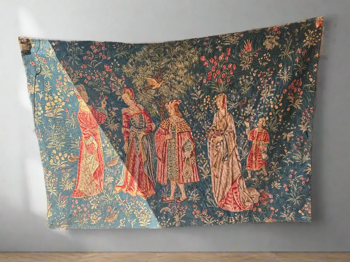 Green Tapestry With Floral Motifs And Lords And Ladies 1