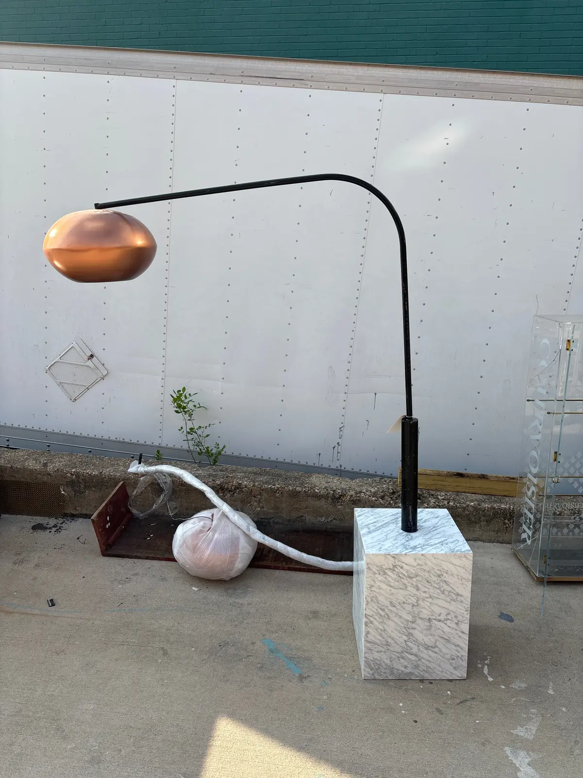 Long Arm Copper Floor Lamp With Marble Base 1 Of 4 1