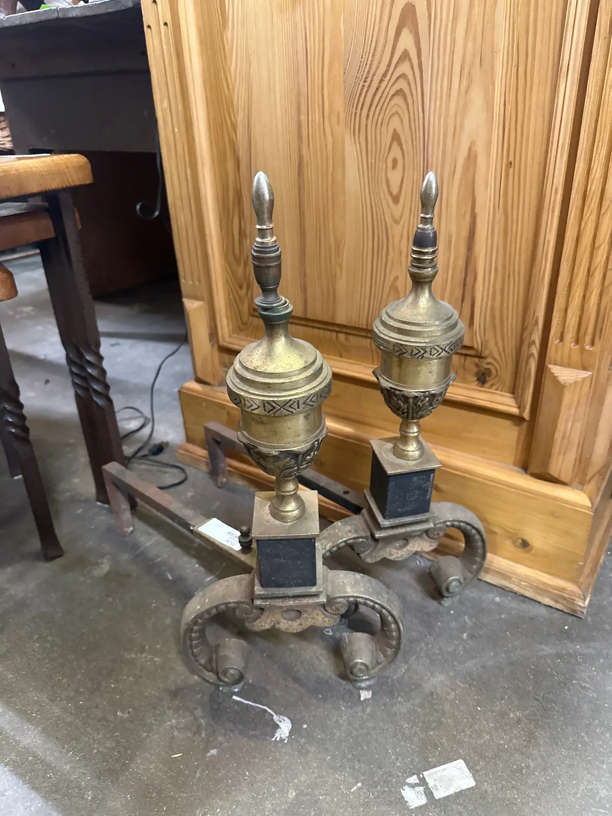 Pair Of Adirons With Brass Finials 1