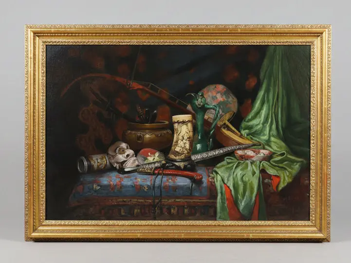 As Found Large Gilt Framed Table Top Still Life Oil Painting Jules Paul Ernest Hedou 1