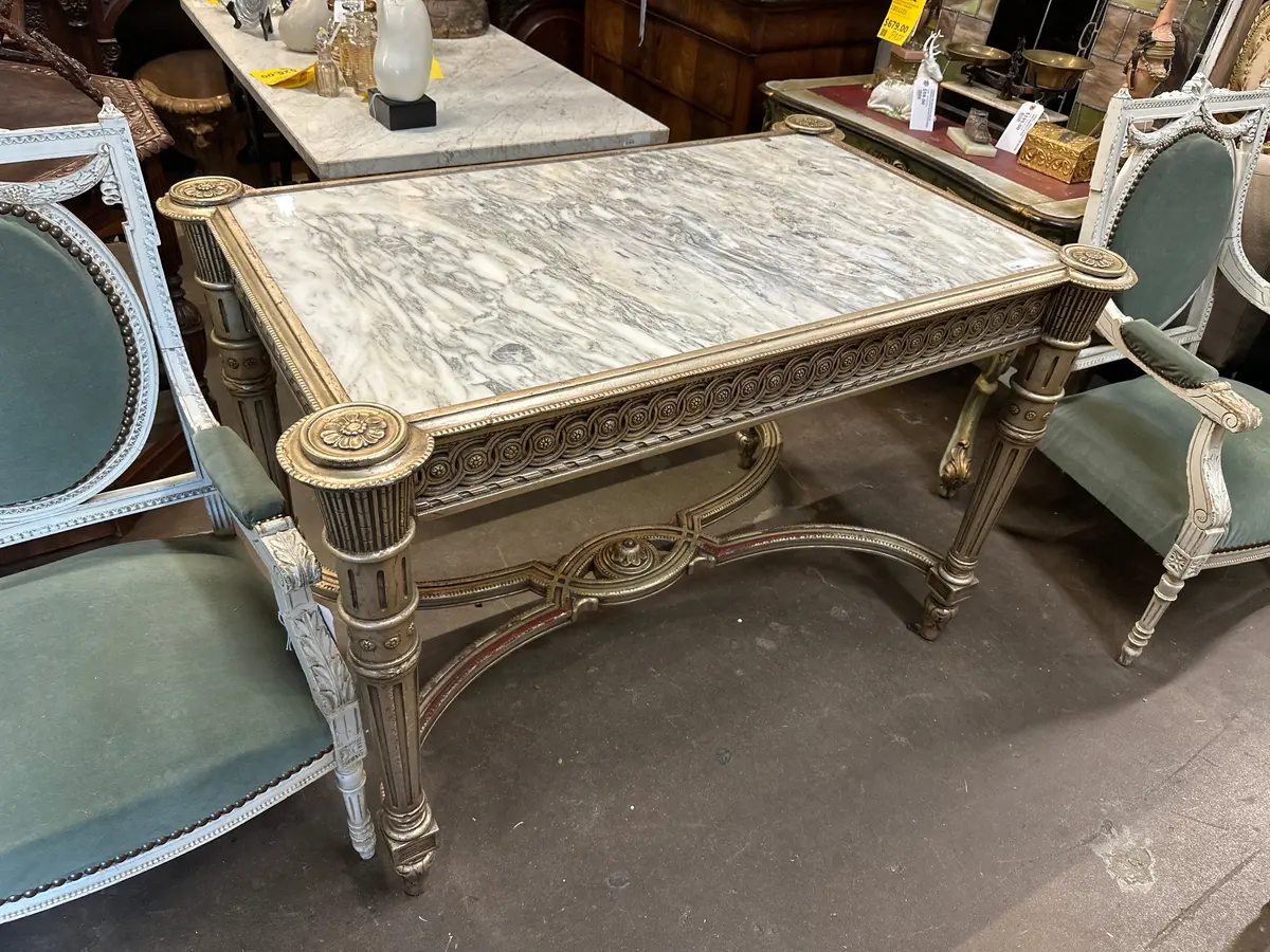 Louis Xvi Marble Top Center Table- Has Restoration To Marble 1