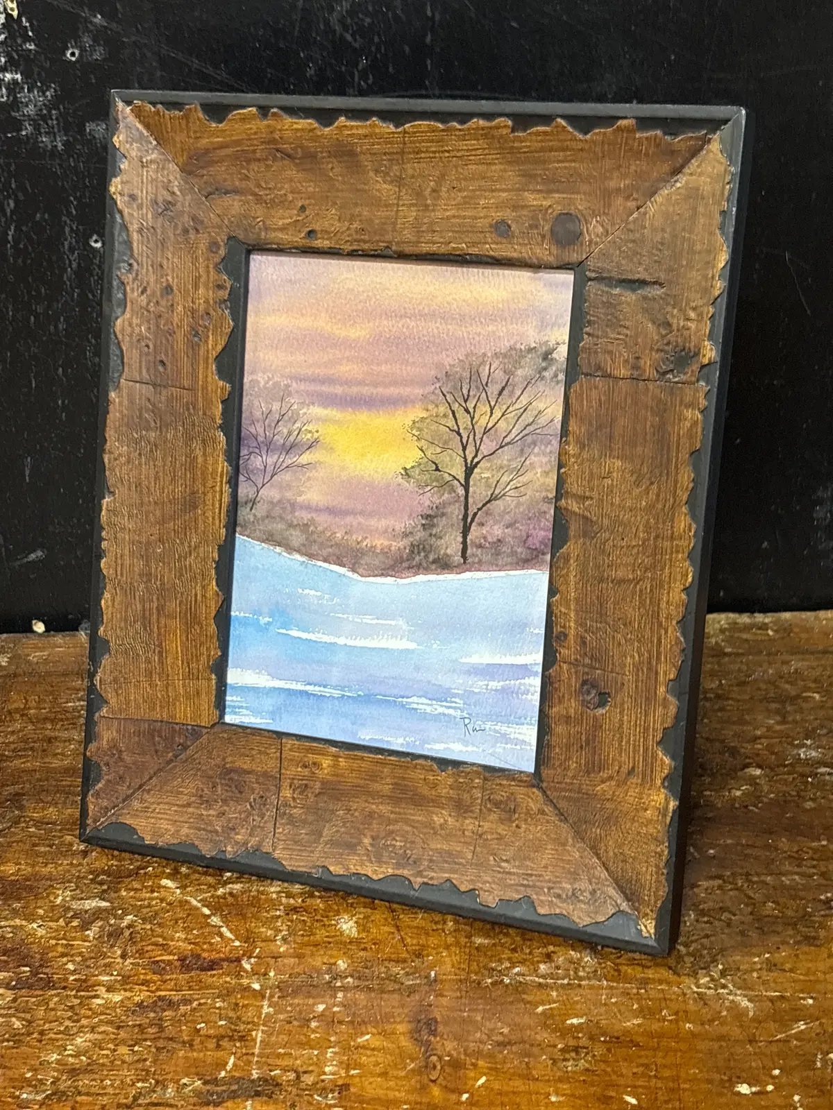 Framed Watercolor Winterscape - Signed 1