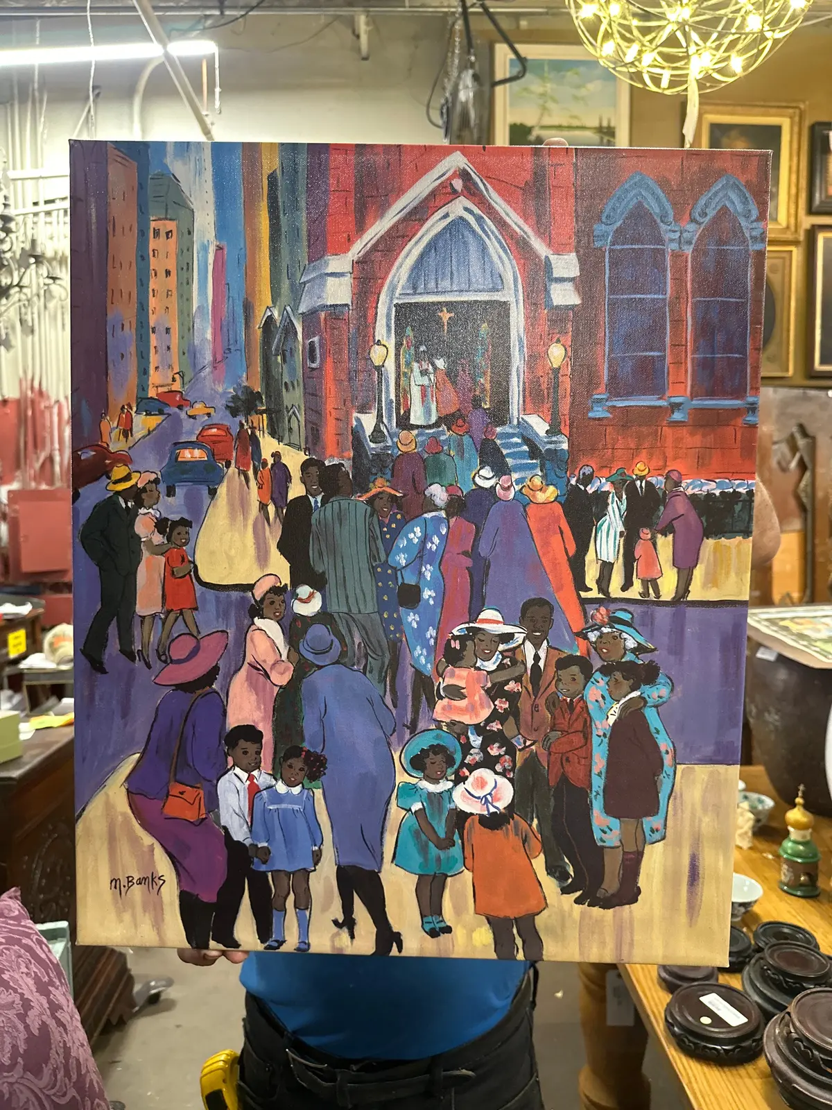 Gathering Of People Going To Church Giclee By African Artist Marshe Banks 1