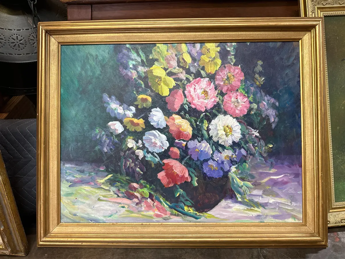 Framed Bright Floral Still Life Oil Painting 1