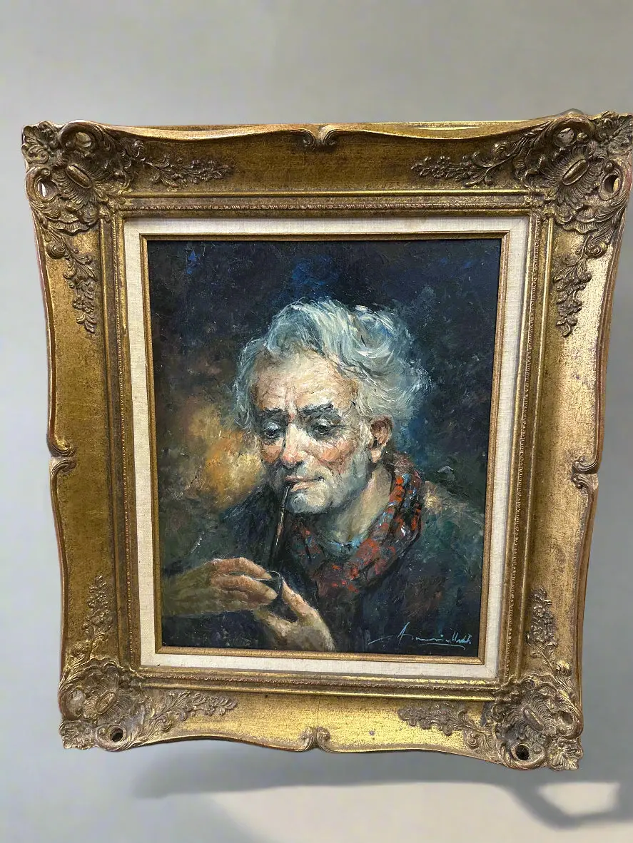 Portrait Of A Man Smoking A Pipe In Fancy Gold Frame 1