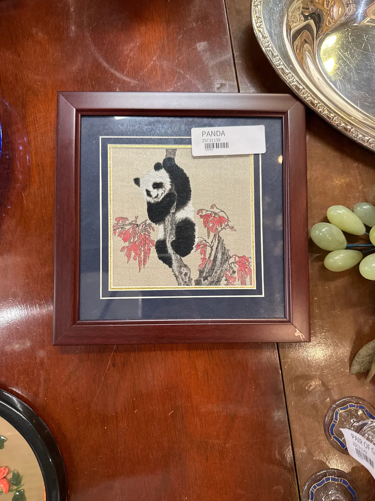 Small Framed Silk Embriderey Of A Panda 1