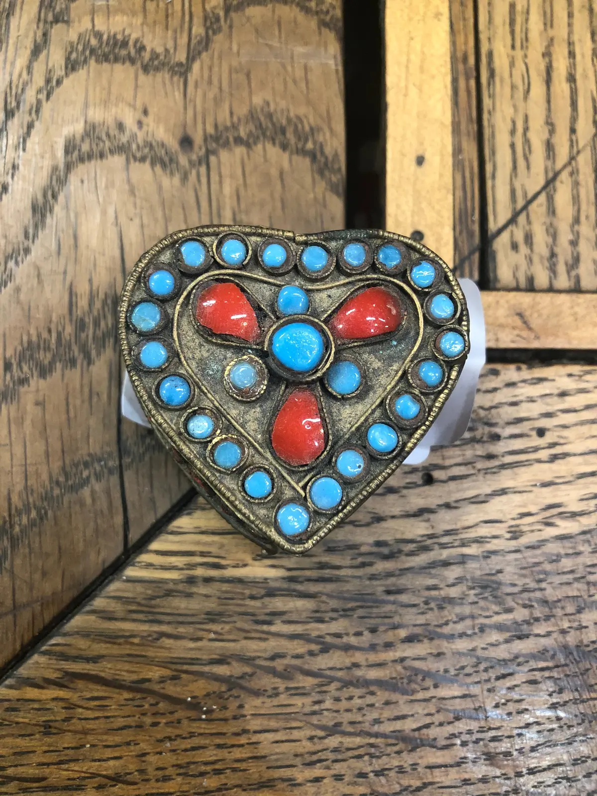 Turquoise Tibetan Heart Shaped Beaded Pill Box 1