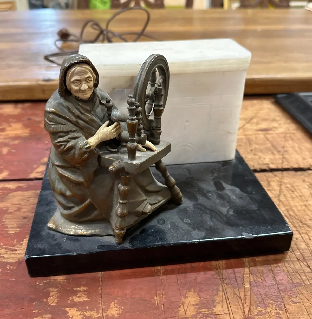 Marble Based Lamp With Spelter Sewing Lady 1