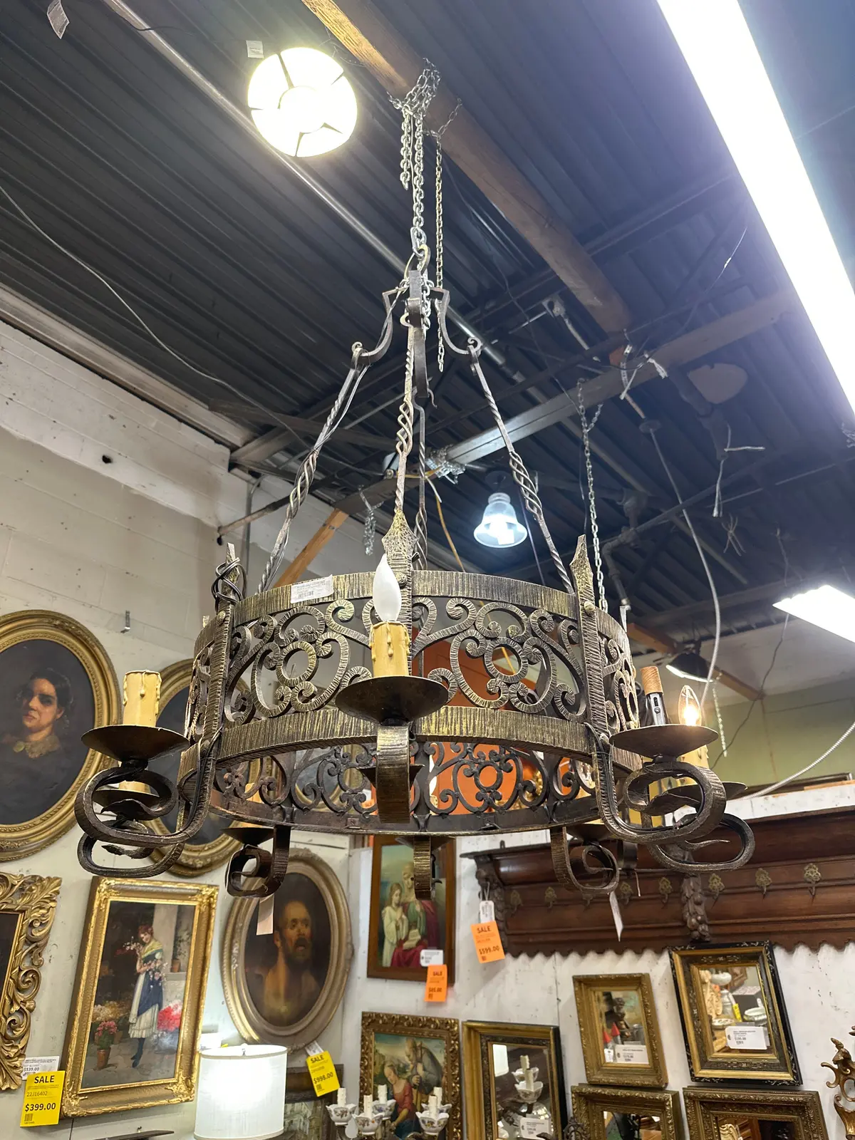 Round Gold Color Cast Iron 8 Light Chandelier 1