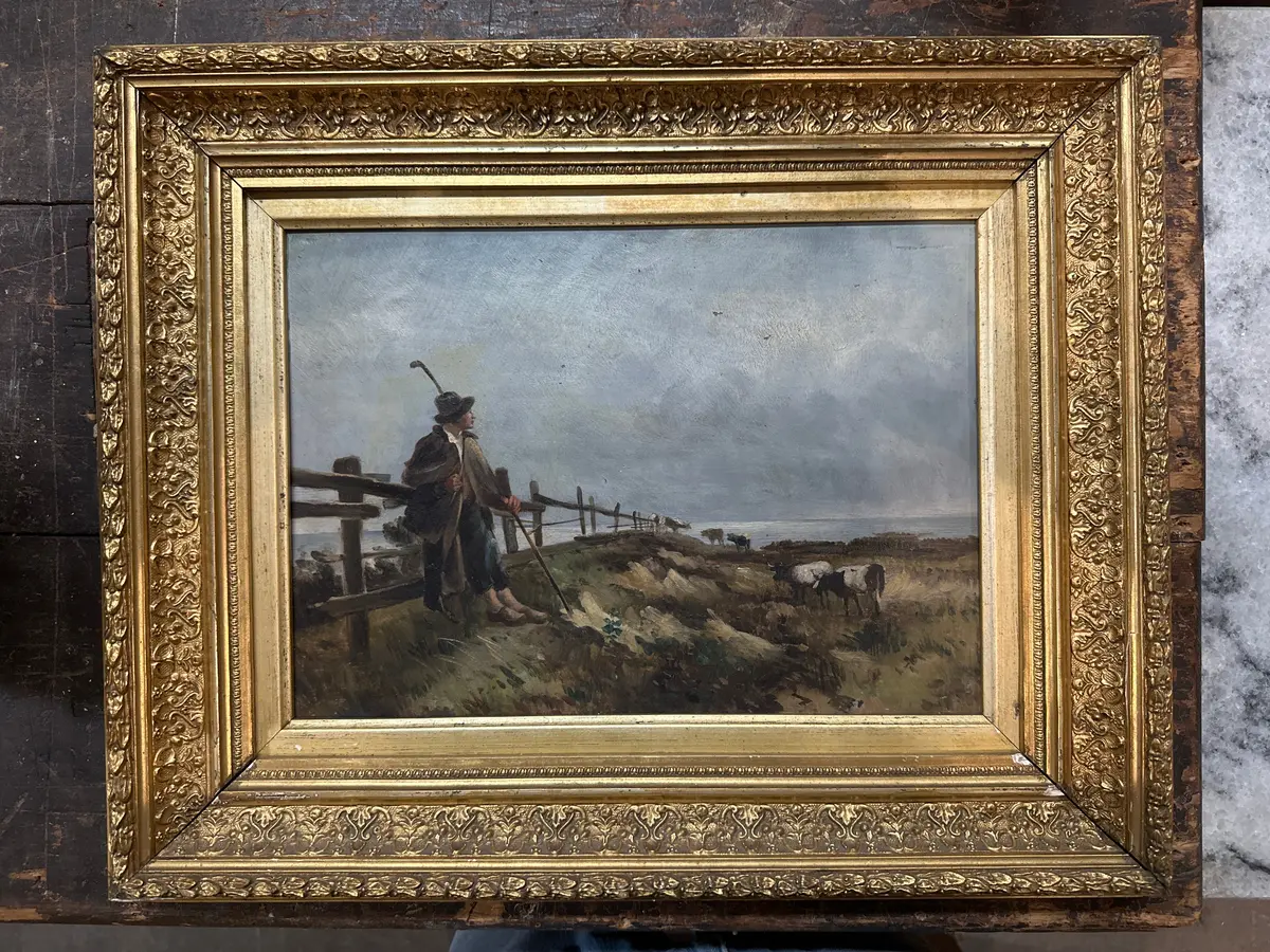 Small Shepherd Painting In Gilt Frame 1