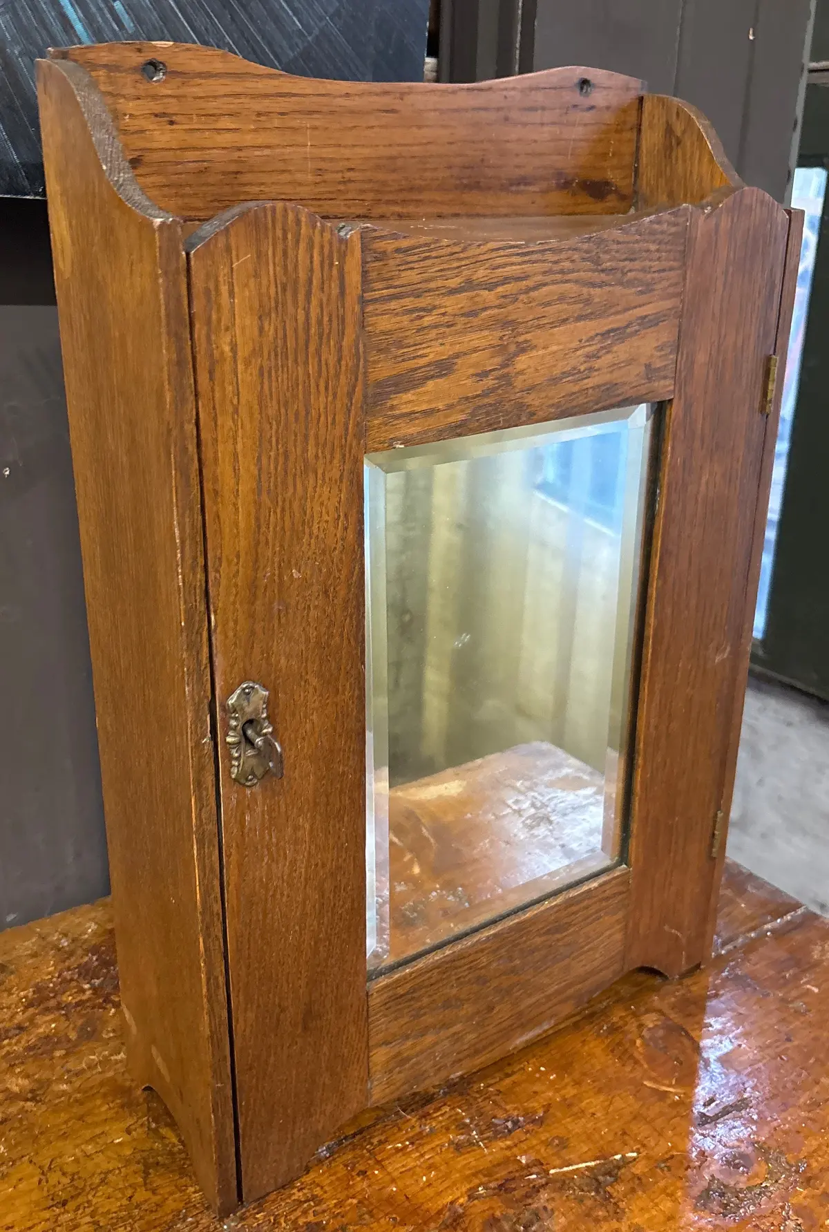 Turn Of The Century Oak Mirrored Medicine Cabinet 1