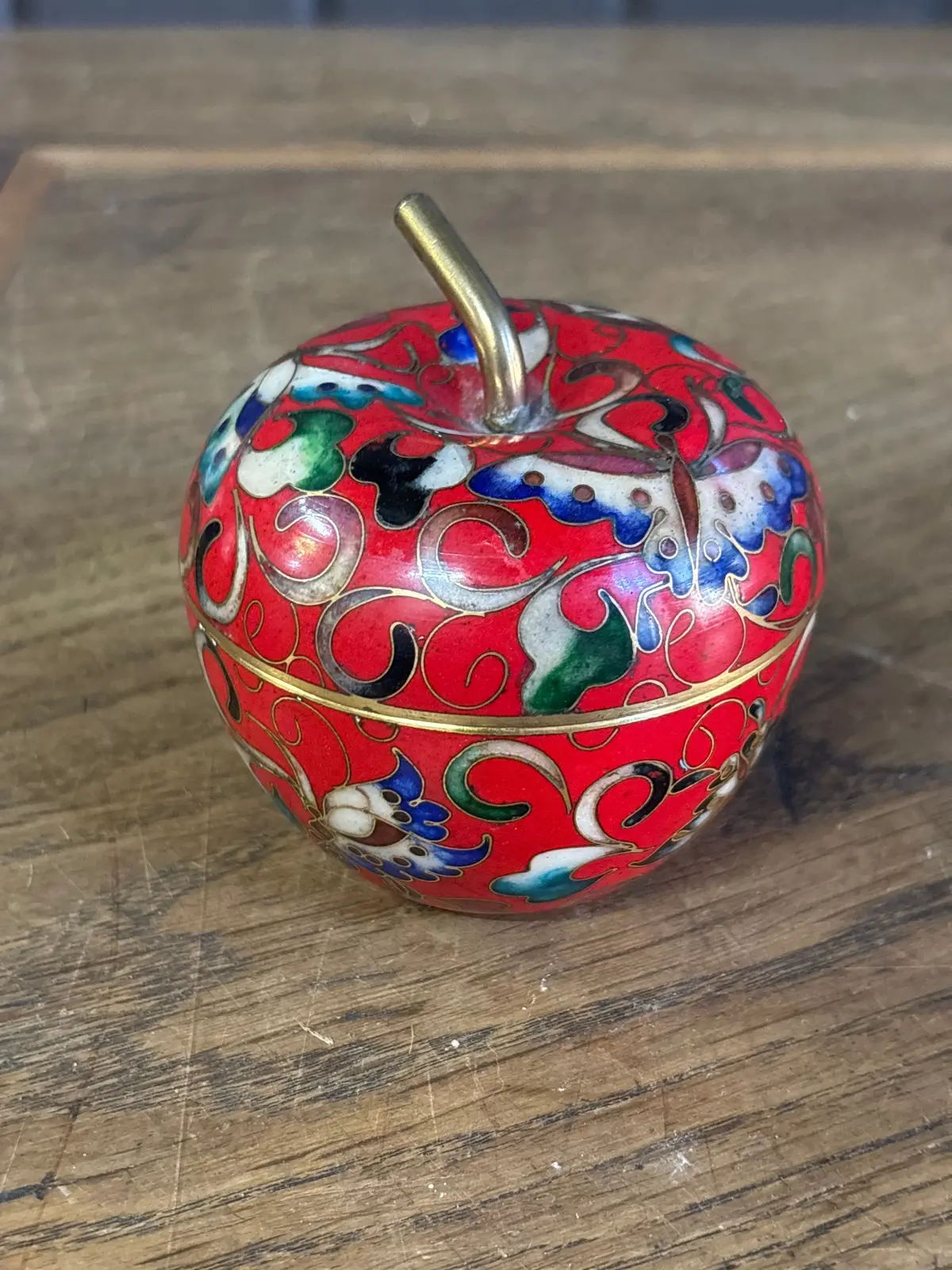 Small Red And Blue Cloisionne Apple Box 1