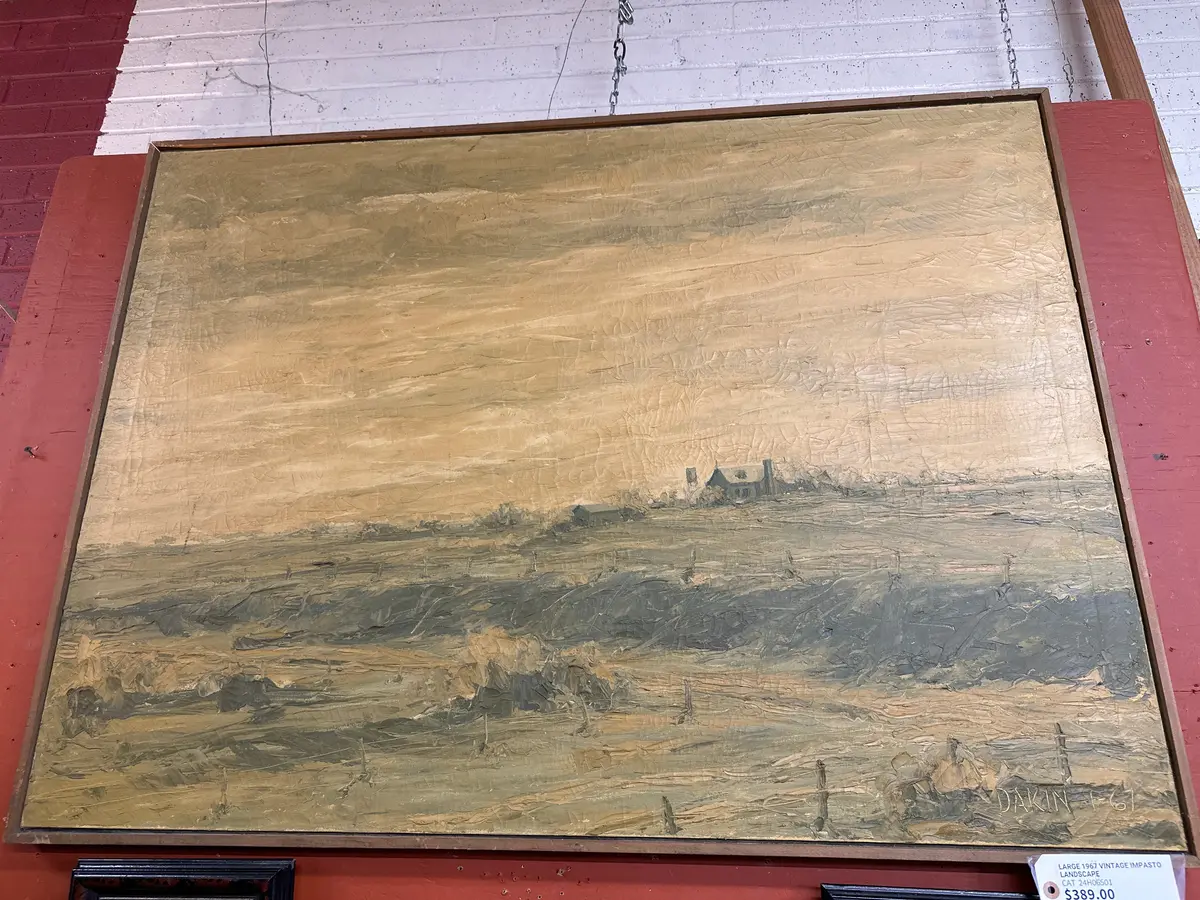 Large 1967 Vintage Impasto Landscape Oil Painting 1