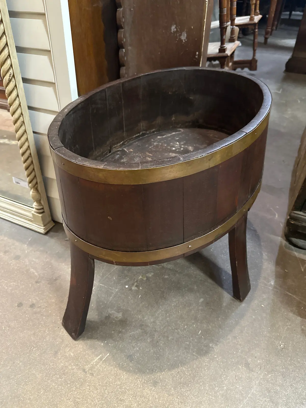 Oval Brass Banded Splayed Leg Planter 1